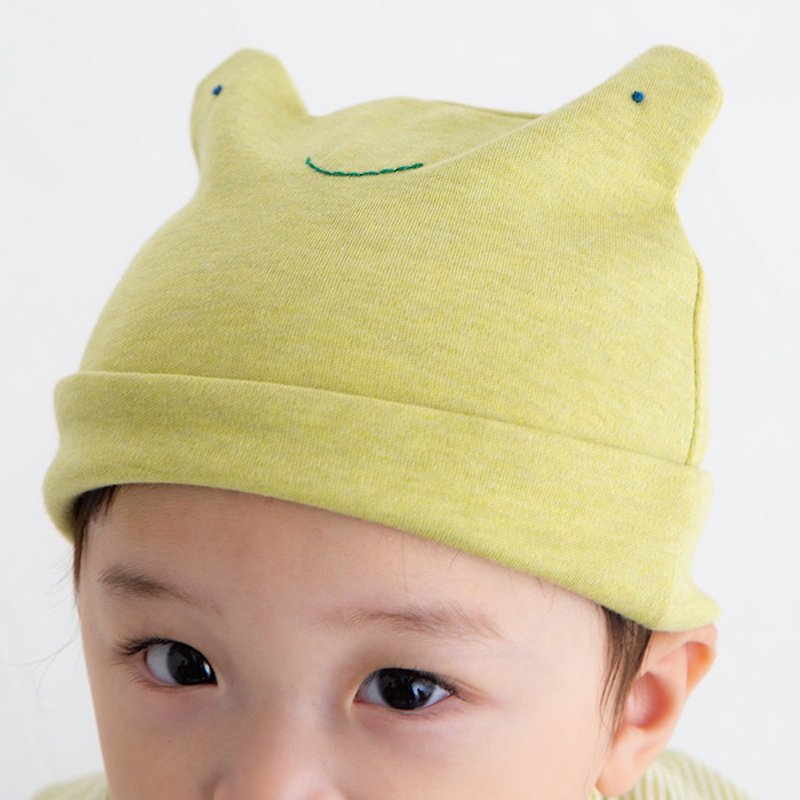 Y-1361 100% Organic Cotton Cap Hat Hat Frog Frog Cap Frog Made in Japan - หมวกเด็ก - ผ้าฝ้าย/ผ้าลินิน สีเขียว