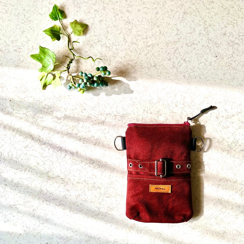 Smartphone belt pouch・Bordeaux - กระเป๋าเครื่องสำอาง - ผ้าฝ้าย/ผ้าลินิน สีแดง