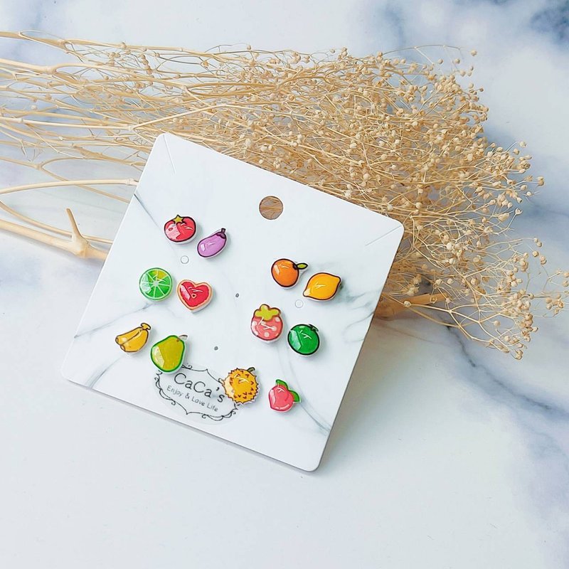 Cute six-day earrings Silicone ear acupuncture fruit daily dessert biological series earrings are small and cute - ต่างหู - เรซิน ขาว