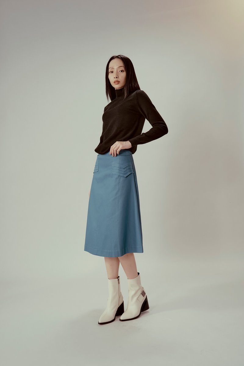 Thick cotton A-line skirt - กระโปรง - ผ้าฝ้าย/ผ้าลินิน สีน้ำเงิน