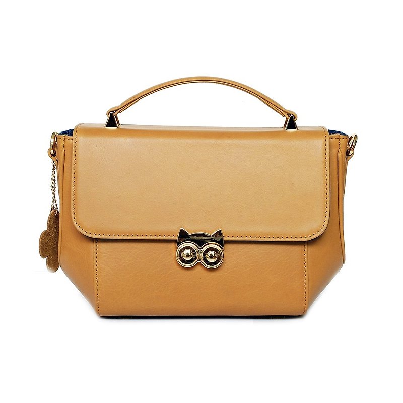 กระเป๋าถือหนังแท้ Owl Golden Yellow Genuine Leather Cowhide - กระเป๋าถือ - หนังแท้ 