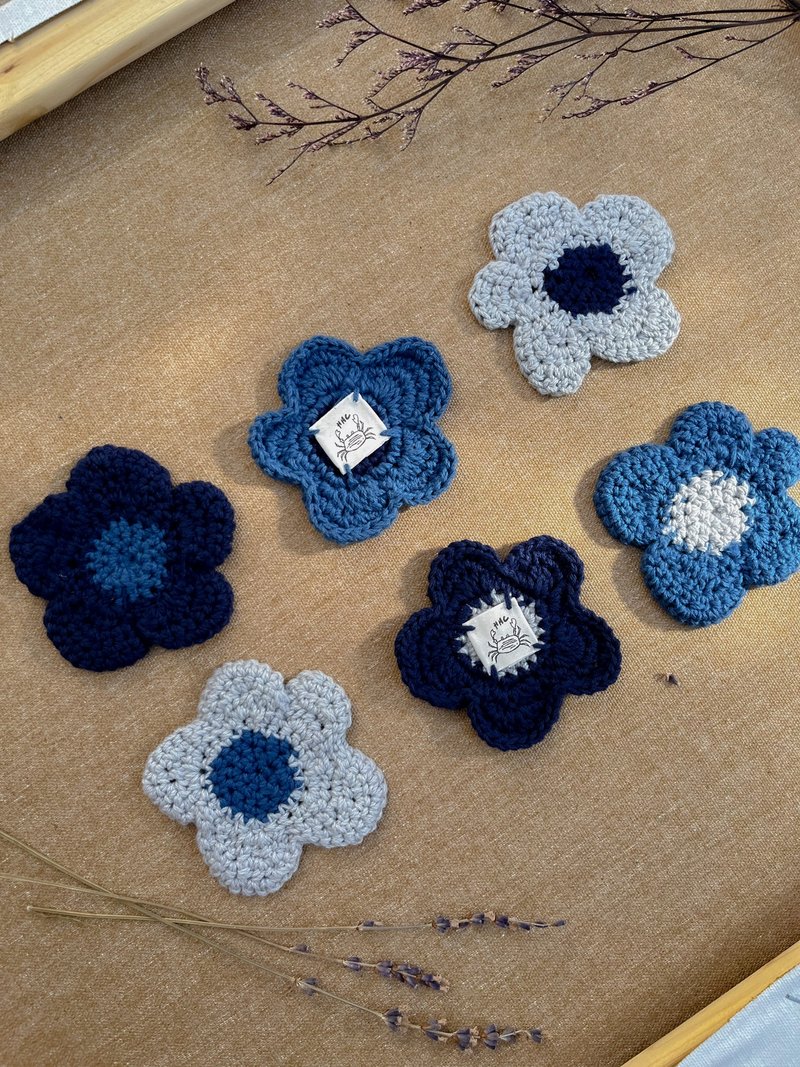 Flower mat丨Hand-made crochet coaster set丨Blue - ที่รองแก้ว - ผ้าฝ้าย/ผ้าลินิน สีส้ม