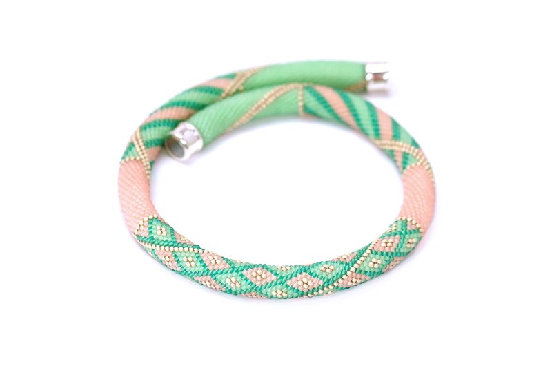 Seed Bead Necklace Bead Crocheted Necklace Pink Green Beaded Choker Gift For Her - 項鍊 - 琉璃 粉紅色
