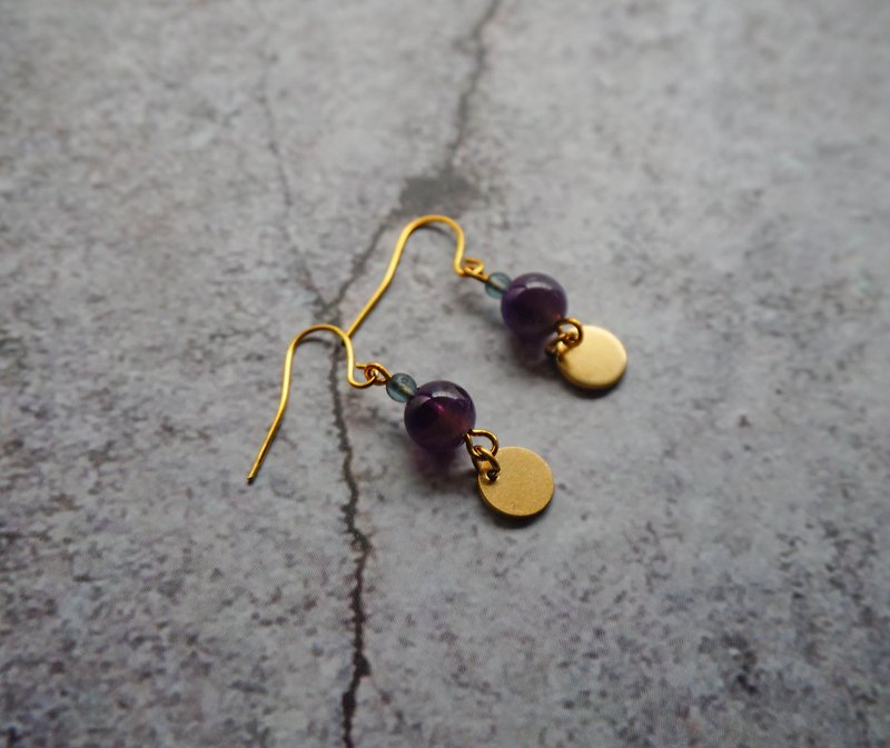 手工摩根石黃銅耳環 - 耳環/耳夾 - 寶石 紫色