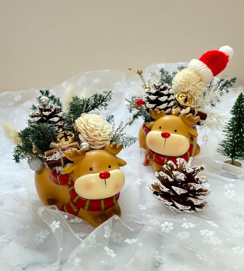 癒心花藝| | 聖誕節花禮| 聖誕麋鹿擴香小桌花(有現貨) 聖誕禮物 - 乾燥花/永生花 - 植物．花 