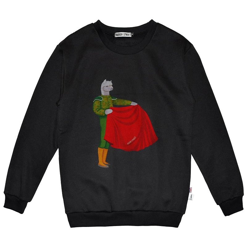 British Fashion Brand -Baker Street- Alpaca Bullfighter Printed Sweatshirt - Unisex Hoodies & T-Shirts - Cotton & Hemp Black