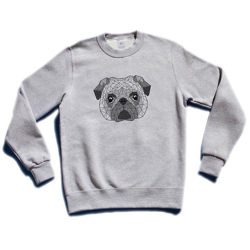 Geometric Pug unisex gray sweatshirt - เสื้อผู้หญิง - ผ้าฝ้าย/ผ้าลินิน สีเทา