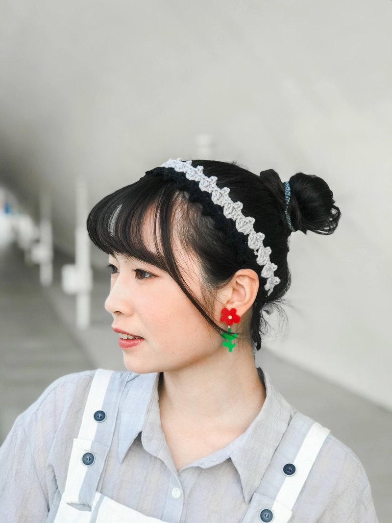 【荊棘女王 】黑色 鉤織髮帶 - 髮箍/髮帶 - 棉．麻 黑色