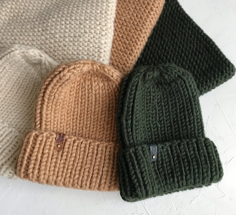 粗針織帽子和圍巾 女士冬帽 針織配件 漁夫帽 圓形圍巾 - 帽子 - 羊毛 橘色