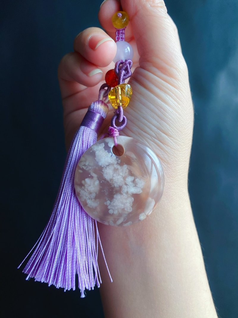 【售出】櫻花瑪瑙 紫透體 水中花 爆米花  水晶 包掛 鑰匙掛 天然 - 鑰匙圈/鑰匙包 - 水晶 紫色
