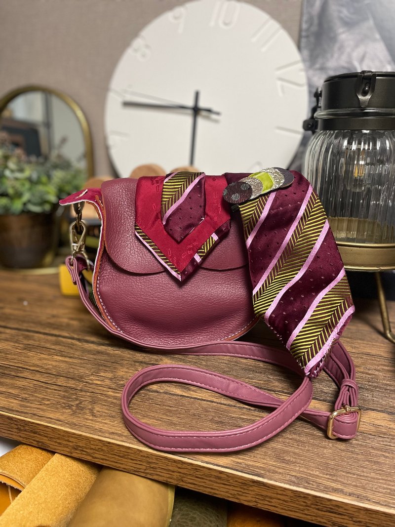 Japan Made  ネクタイリメイクバッグ - 側背包/斜背包 - 真皮 粉紅色