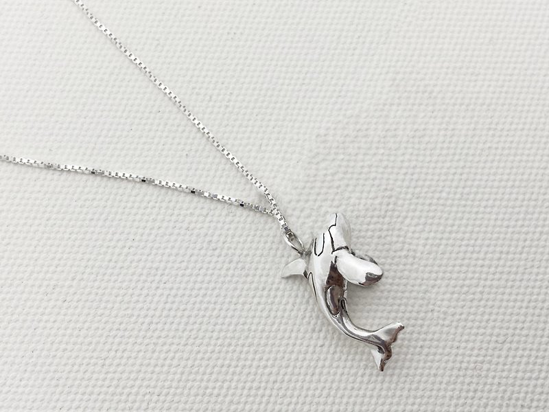 925 sterling silver killer whale killer whale necklace - สร้อยคอ - เงินแท้ สีเงิน