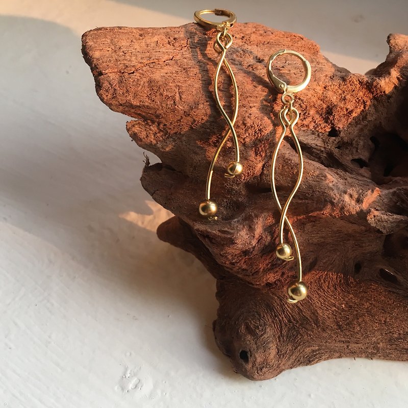 Bronze flow line drape earrings / earhook - Earrings & Clip-ons - Copper & Brass 