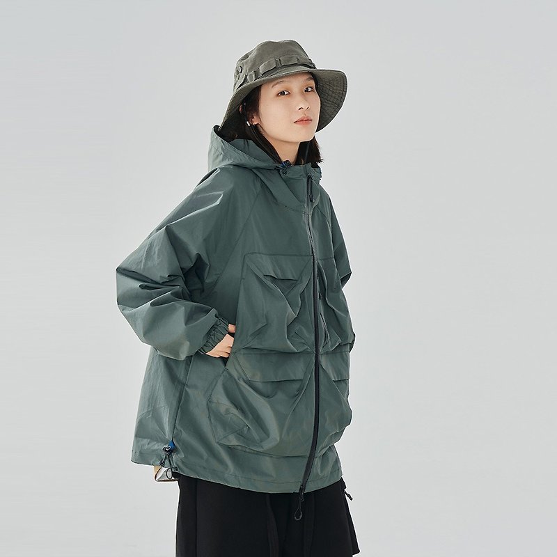 M.T.  日系戶外六口袋機能連帽外套 - 男夾克/外套 - 聚酯纖維 綠色