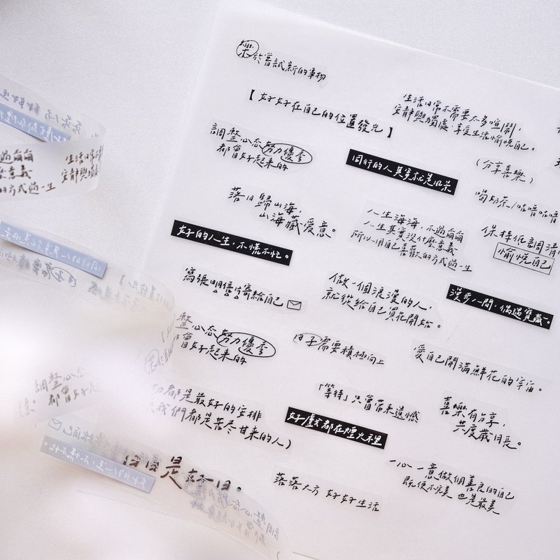 手寫的溫度 臺灣和紙特油 霧面PET膠帶 輕復古風 英文文字 - 紙膠帶/和紙/PET - 紙 多色