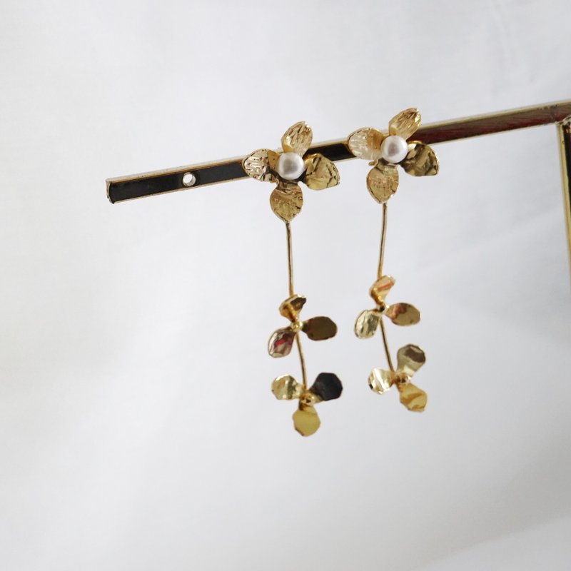 Bloom | Sterling Silver Dual Earrings (gold) - ต่างหู - เงินแท้ สีทอง