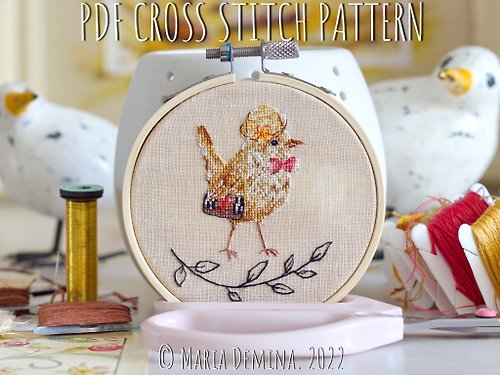 LittleRoomInTheAttic Lady Wren PDF cross stitch pattern
