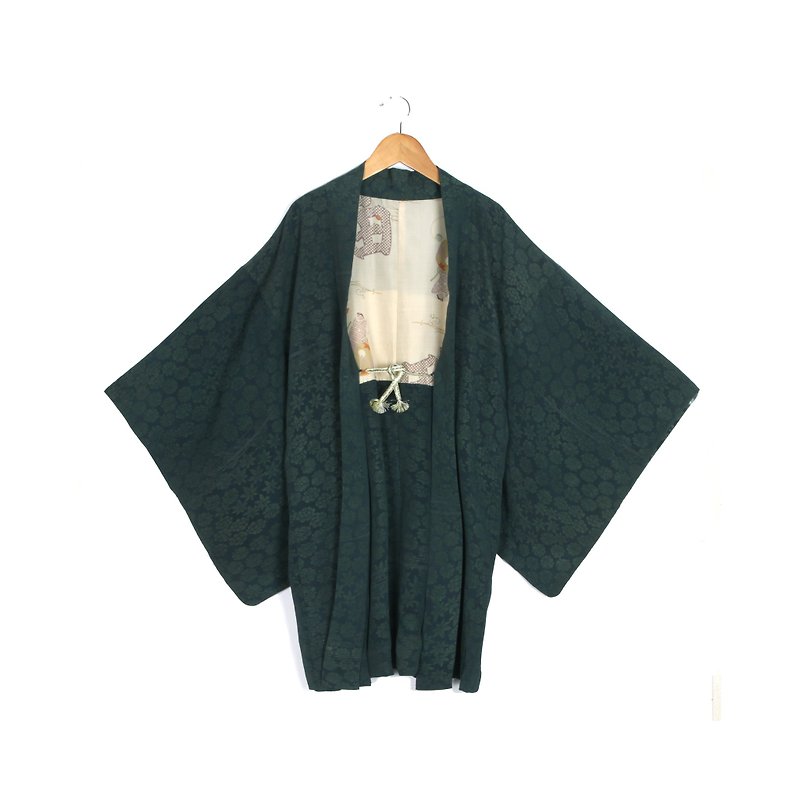 [Egg plant ancient] Sen color garden brocade ancient kimono feather weaving - Overalls & Jumpsuits - Polyester Green