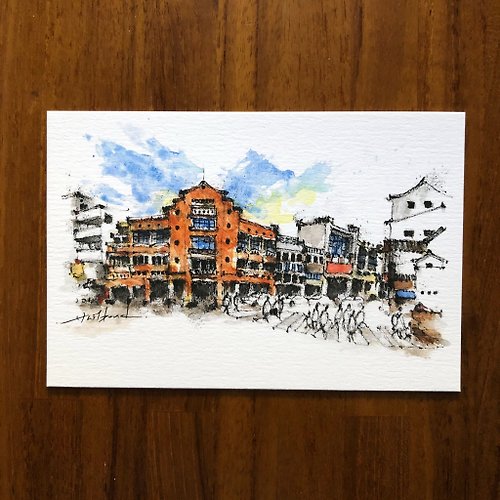 武士龐德 枯枝筆速寫 台南景點 林百貨 水彩 插畫 手繪明信片
