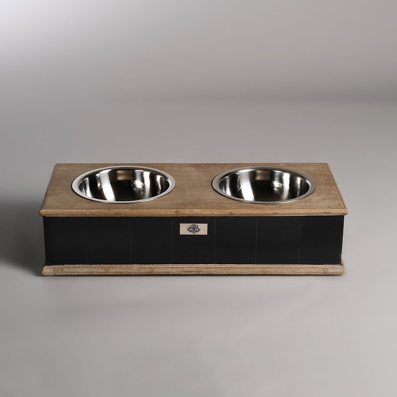 Verona 維羅納 寵物專用不鏽鋼雙口碗 (貓狗都適合) - 寵物碗/碗架/自動餵食器 - 木頭 黑色