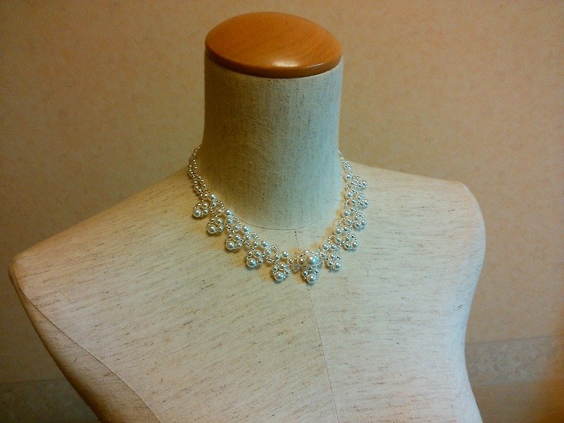 Swarovski Pearl &  Crystal Choker＜PEB：White＞Bridal* - Necklaces - Glass White