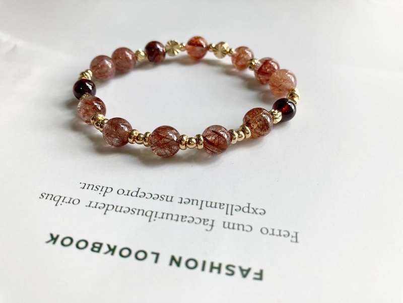 提升火能量 女性健康 加強自信 銅髮晶 紅兔毛 紅石榴 水晶手鏈 - 手鍊/手環 - 水晶 