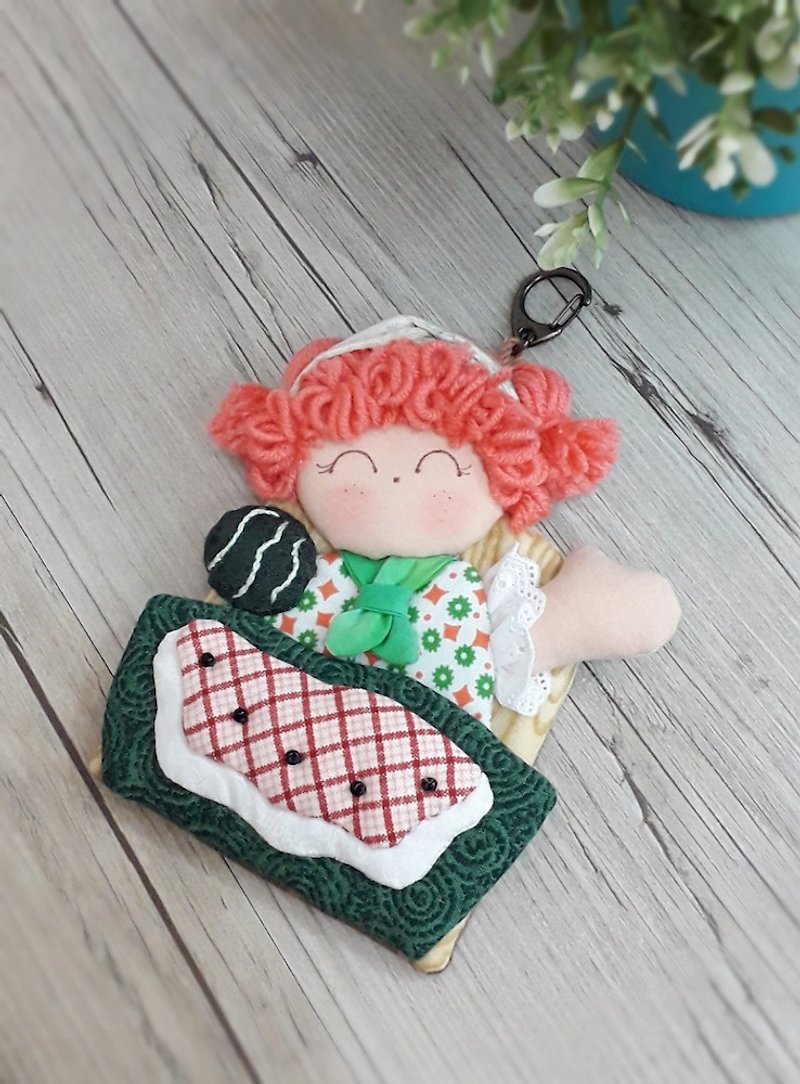 Watermelon Little Baby Key Charm Card Pouch - ที่ห้อยกุญแจ - ผ้าฝ้าย/ผ้าลินิน สีเขียว