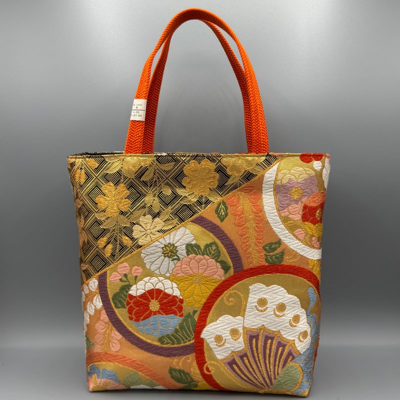 着物 帯 帯締め ハンドメイド トートバッグ リメイク 金 蝶 - 手提包/手提袋 - 絲．絹 金色