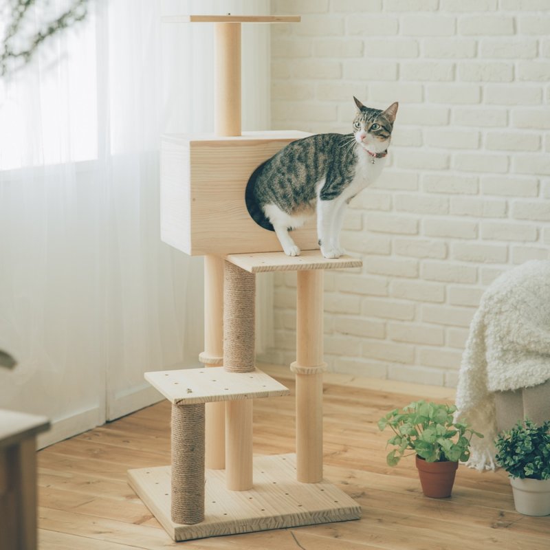 【M001】MiCHA DreamWorks - Lego Concept Cat Jumping Platform - Classic Cabin - Scratchers & Cat Furniture - Wood Gold