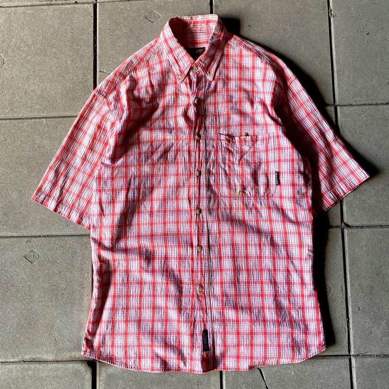 --兩光師古著--Timberland粉色小格紋襯衫 - 男襯衫/休閒襯衫 - 其他材質 紅色
