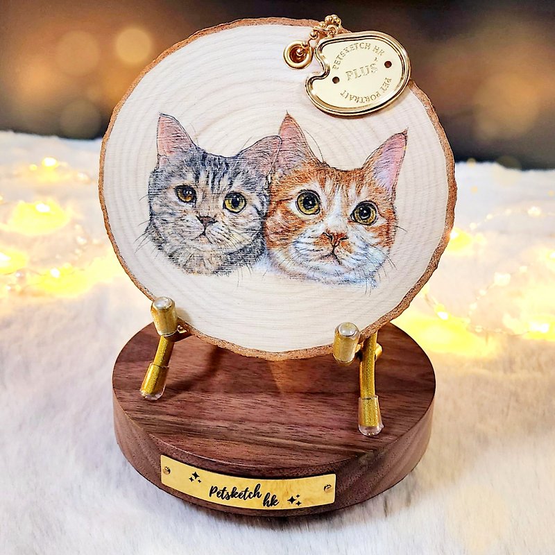 [Customized] Super detailed | Pet wood painting | Wood color | Cat | Hong Kong shorthair | Group photo | - ภาพวาดบุคคล - ไม้ 