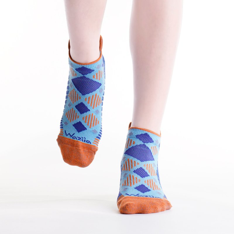 [Dynamic Play] Alhambra Palace-Tile Geometric Design Function Light Compression Sports Ankle Socks-Blue Orange - Socks - Cotton & Hemp 