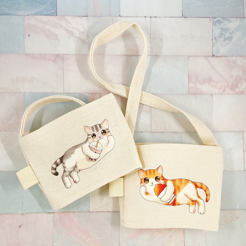 Cat drink cup cover portable cup cover canvas cup cover environmentally friendly beverage bag - Other - Other Materials 