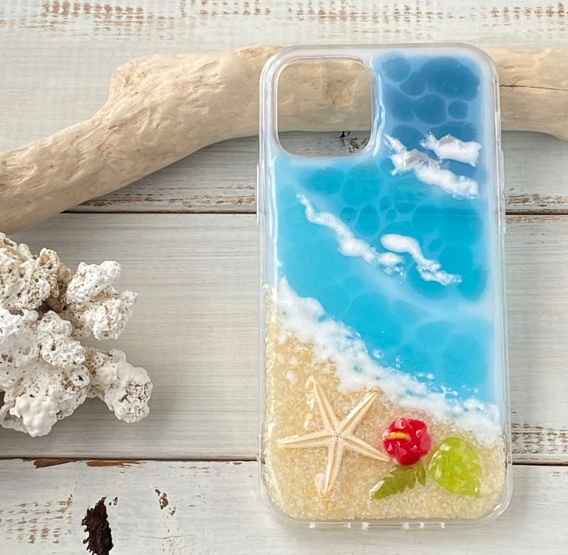 Blue sea and dolphin Hibiscus/plumeria changeable - เคส/ซองมือถือ - เรซิน สีน้ำเงิน