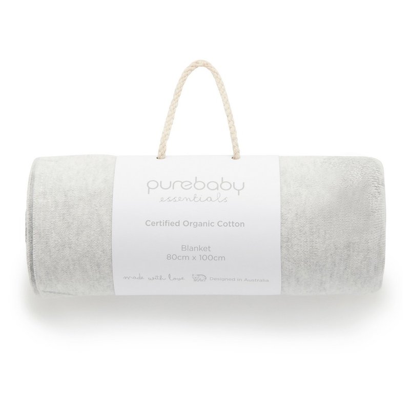 Australia Purebaby Organic Cotton Knitted Cotton Blanket Light Grey - ผ้าปูที่นอน - ผ้าฝ้าย/ผ้าลินิน 