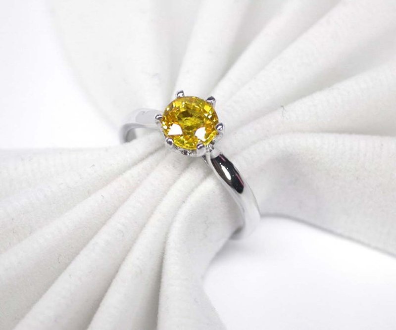 7 mm. Natural yellow sapphier ring silver sterling size 7.0 free resize - 戒指 - 純銀 黃色