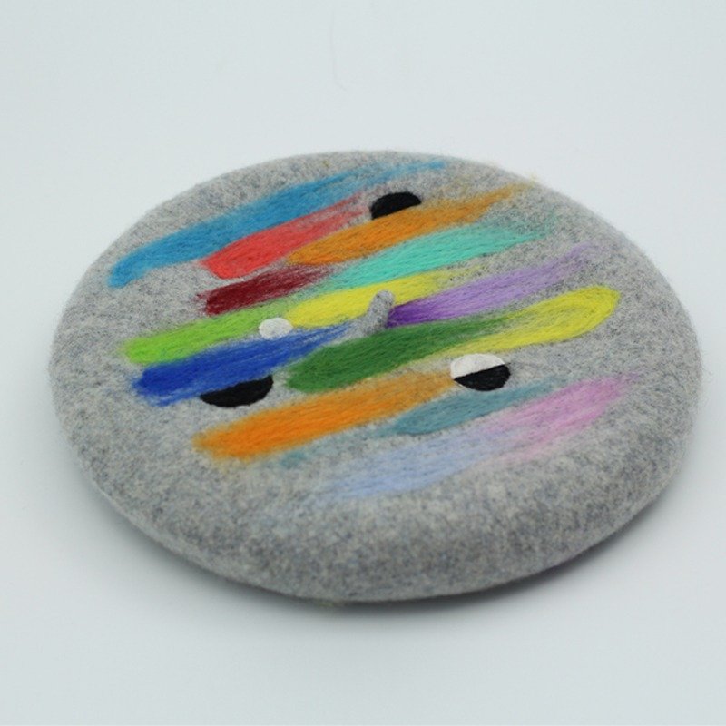 Handmade customized wool felt needled beret ( Item as picture shown)——Sky grey - หมวก - ขนแกะ สีเทา