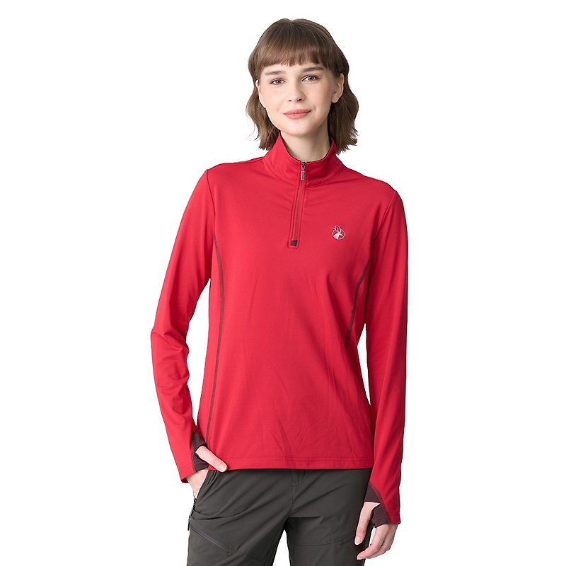[Wildland] Front zipper elastic warm functional clothing 0B12605-171 Bordeaux Red - เสื้อผู้หญิง - เส้นใยสังเคราะห์ สีแดง