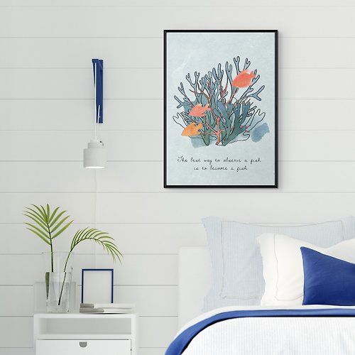 菠蘿選畫所 珊瑚與魚群II - 手繪珊瑚魚掛畫/水彩海洋掛畫/兒童房裝飾/複製畫