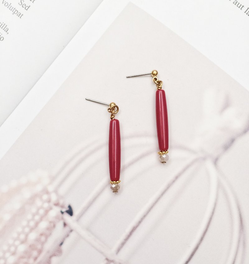 La Don  -  POCKY - 莓果   耳針/耳夾 - 耳環/耳夾 - 樹脂 紅色