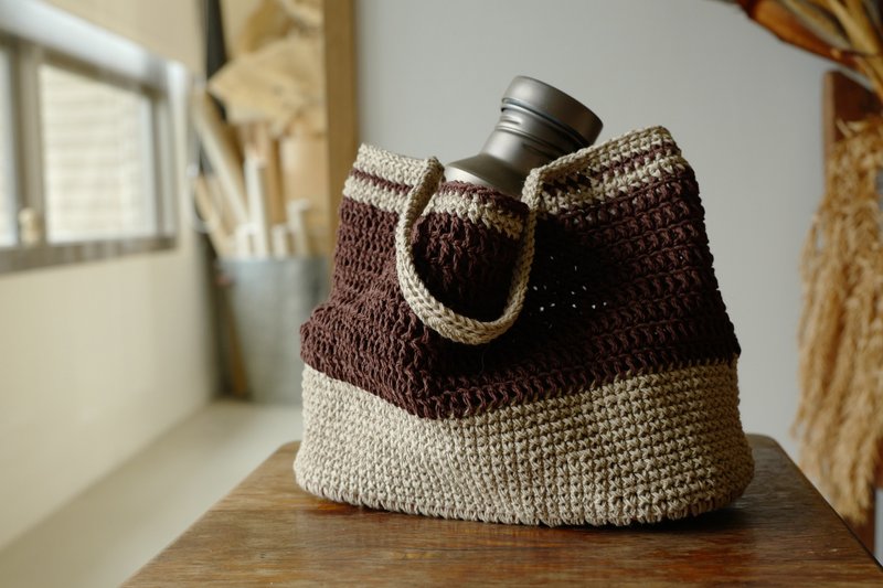 Layered wilderness bag – hand-woven pure cotton thread small tote bag | cooked earth tea - Handbags & Totes - Cotton & Hemp Brown