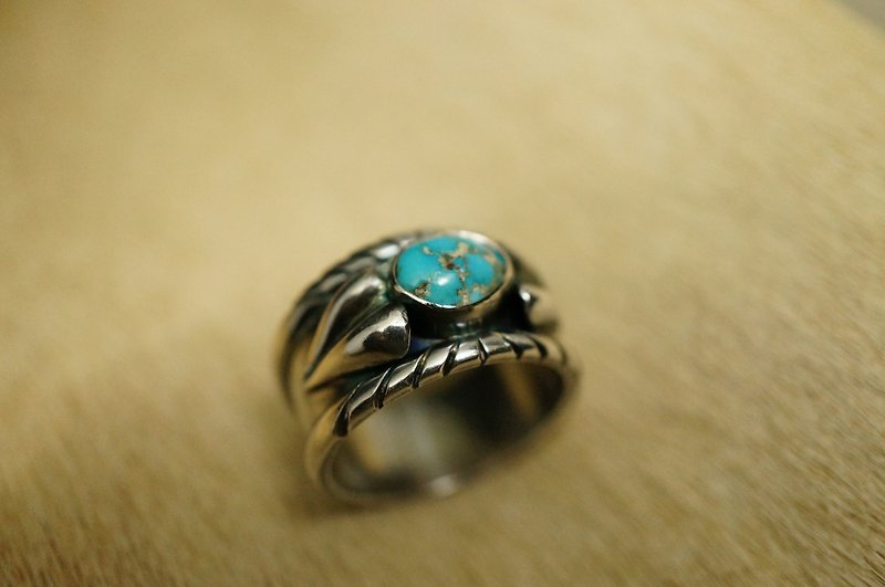 美國Nevada天然綠松石(土耳其石)925純銀戒指 l 匠心設計鑲嵌製作 - 戒指 - 純銀 