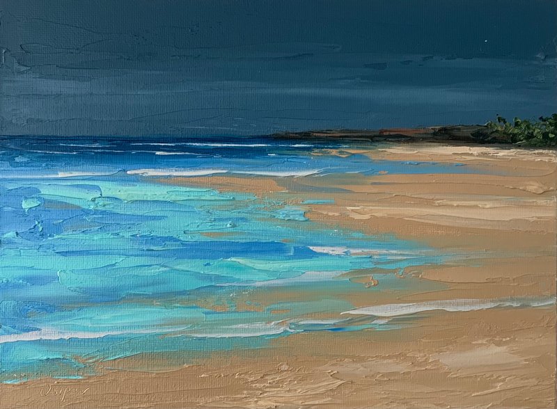 Original Sea Oil Painting On Canvas Stormy Beach Ocean Art Textured Impasto Art - 壁貼/牆壁裝飾 - 棉．麻 多色