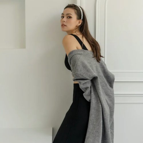 Rising Boutique l 練習有風格睡衣設計 針織長版寬肩大衣-碳灰色