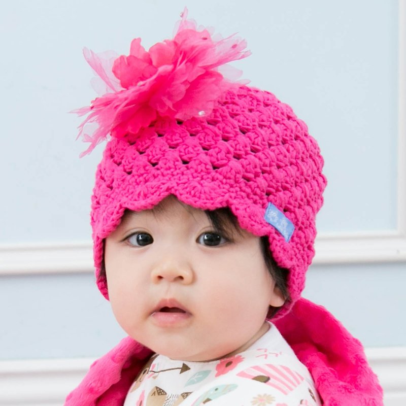 Cutie Bella hand-woven lace hat Sparkle-Fuchsia - หมวกเด็ก - ผ้าฝ้าย/ผ้าลินิน สีแดง