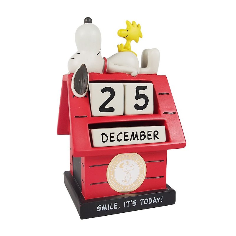 Snoopy Calendar Sculpture-Lying on the Red Room [Hallmark-Peanuts Handmade Sculpture] - ของวางตกแต่ง - เส้นใยสังเคราะห์ หลากหลายสี