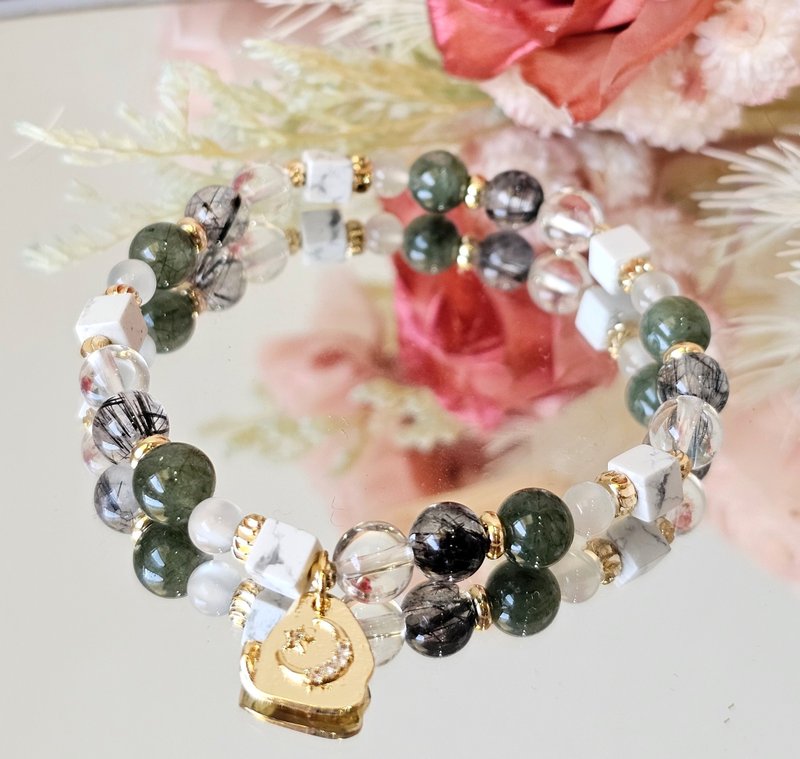 2024 zodiac crystal good luck design - pig/three-in-one (sheep/rabbit) green hair crystal/black hair crystal/white Stone/ - Bracelets - Crystal Multicolor