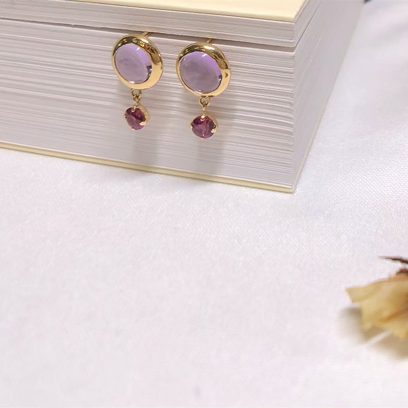[Moriarty Jewelry] Japanese 18K Amethyst Earrings - ต่างหู - เครื่องประดับ 