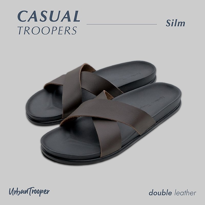 รองเท้า Urban Trooper รุ่น Casual Troopers Leather  สี Walnut - รองเท้าแตะ - หนังแท้ สีนำ้ตาล