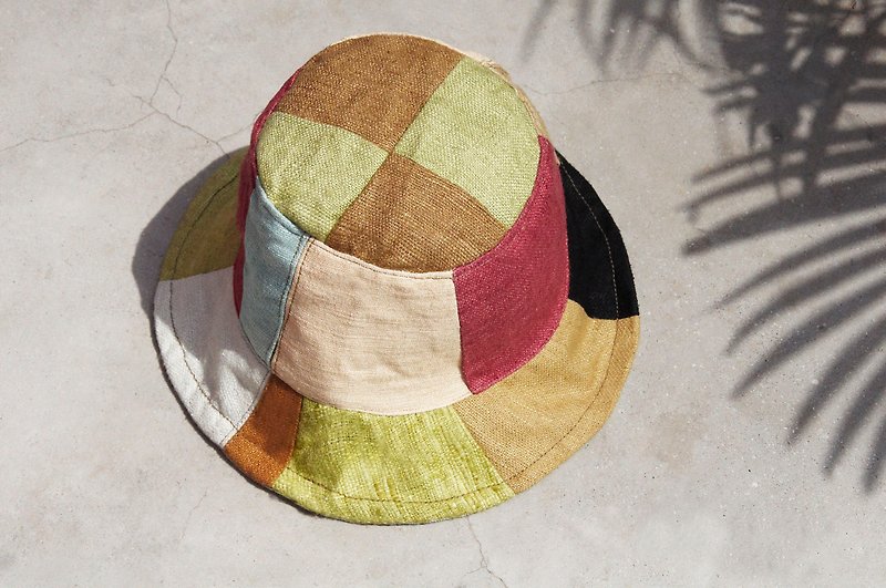 Limited a land of forest wind stitching hand-woven cotton Linen cap / hat / visor / hat Patchwork / handmade hat - Matcha latte color stitching cap - หมวก - ผ้าฝ้าย/ผ้าลินิน หลากหลายสี